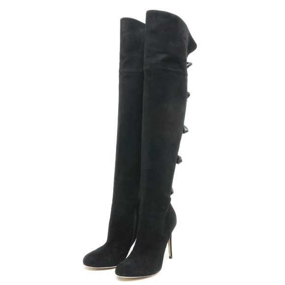 Valentino Bowtie Back Suede Leather OTK Over the Knee Boots Women EU 36.5 Black - Picture 4 of 13